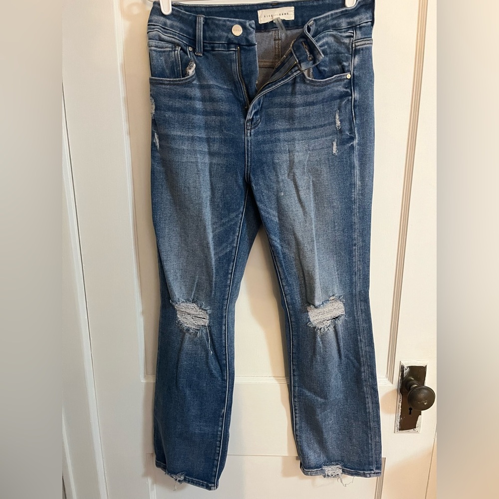 Blue Distressed Ankle Jeans